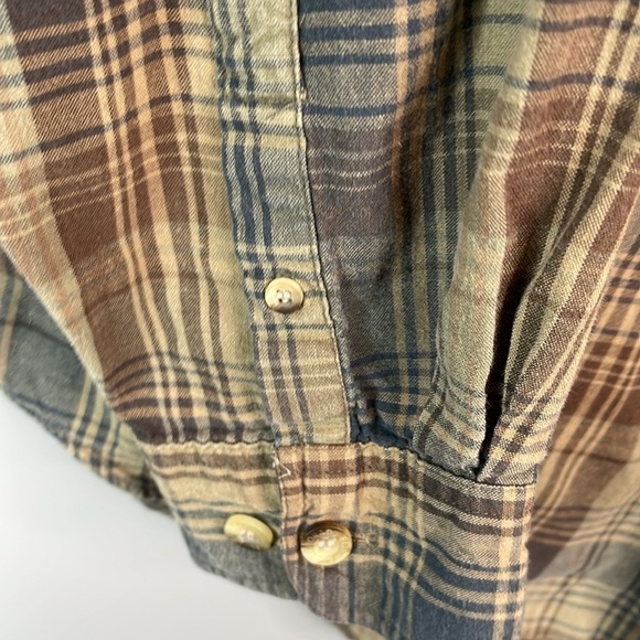 VINTAGE 90s Eldorado Reserve Mens Plaid Button Up Shirt Taupe Blue Cotton XXL - Picture 7 of 12